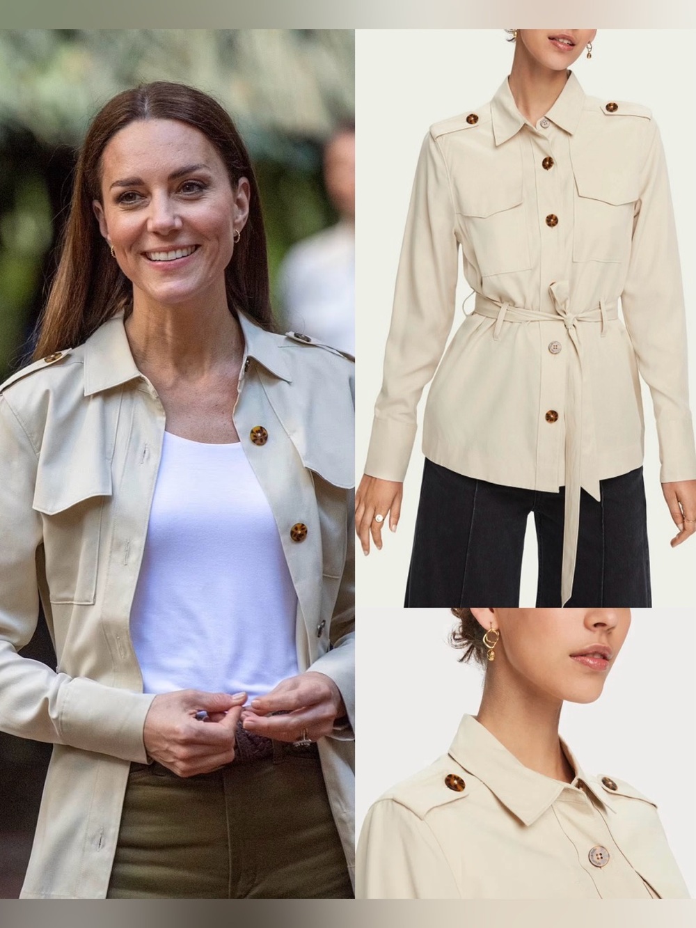 Scotch & Soda Long Sleeve Tencel Safari Shirt in Natural ASO Kate Middleton - Xs